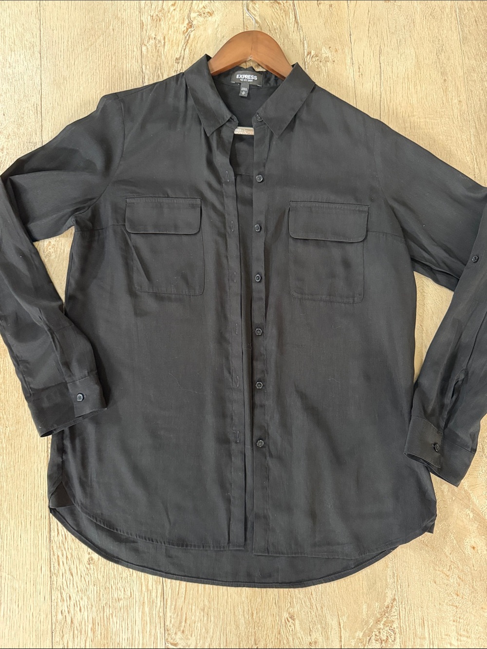 Express Black City Shirt Button-Down Blouse with Chest Pockets sz M
